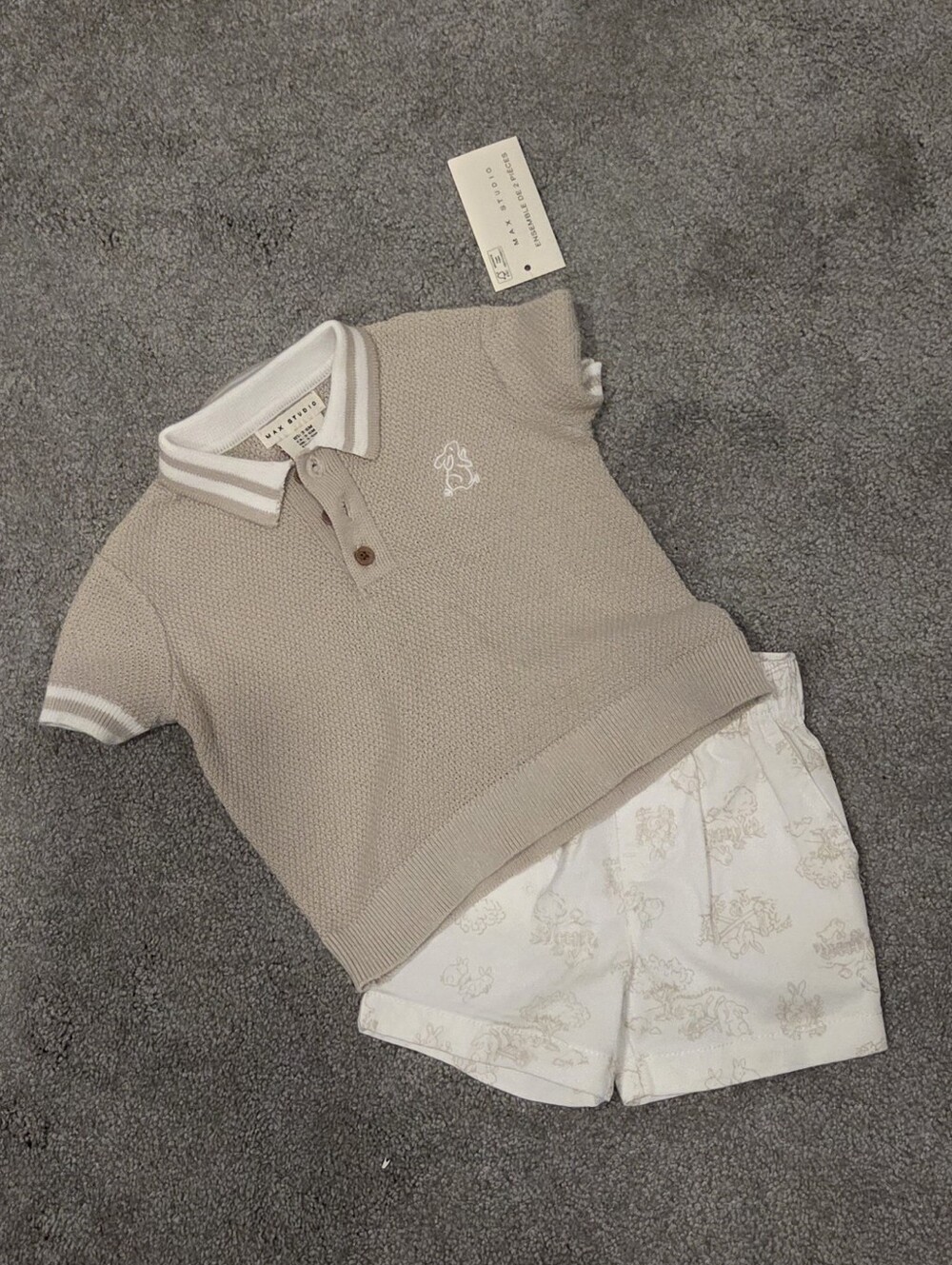 NWT Max Studio White & Tan Bunny Matching Short Set